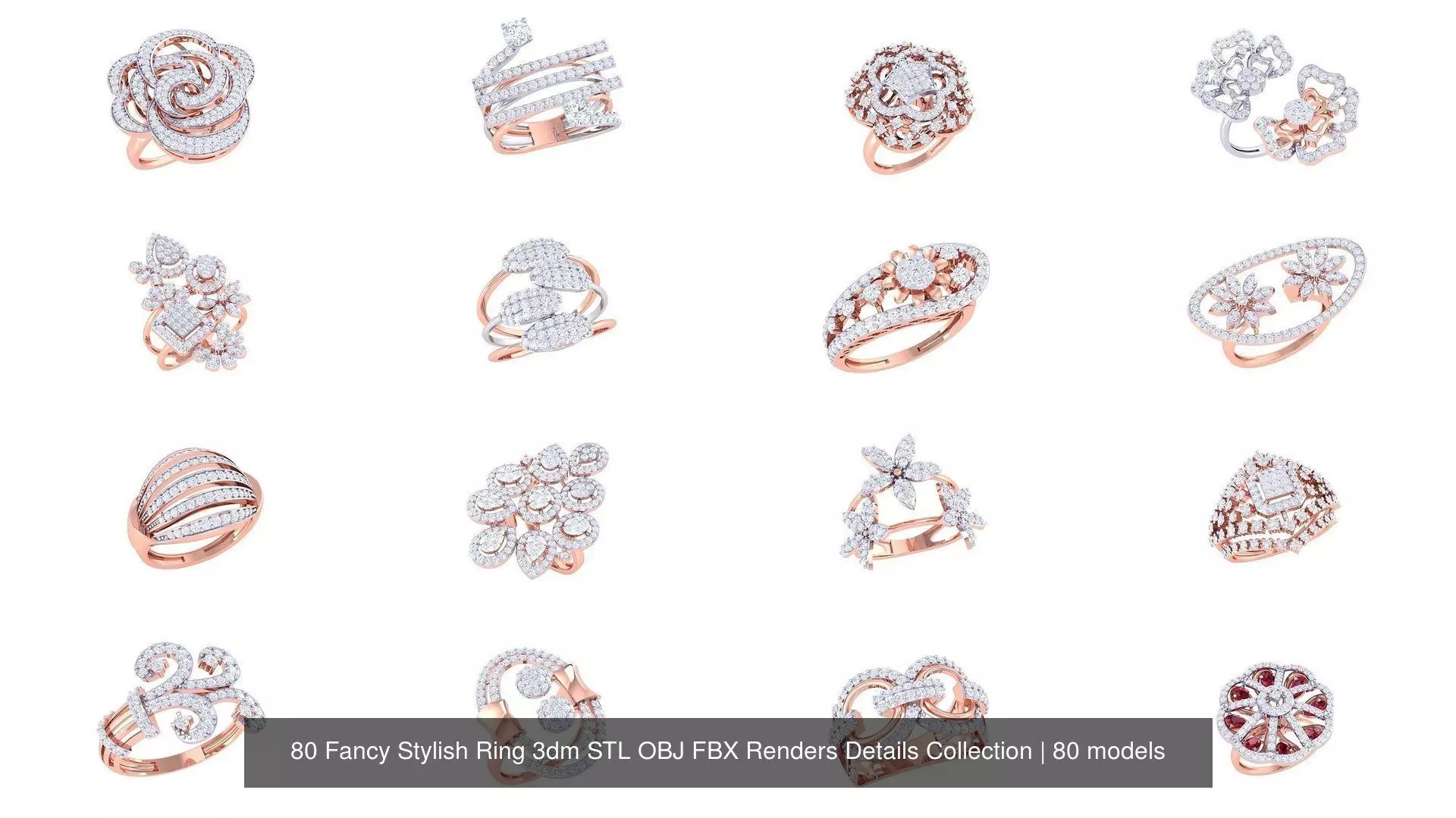 80 Fancy Stylish Ring 3dm STL OBJ FBX Renders Details Collection _0
