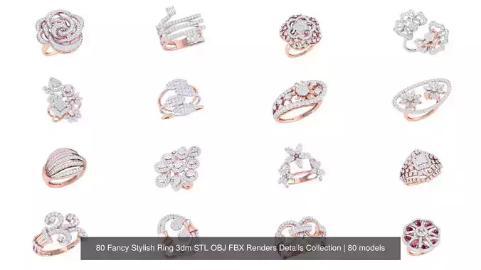 80 Fancy Stylish Ring 3dm STL OBJ FBX Renders Details Collection