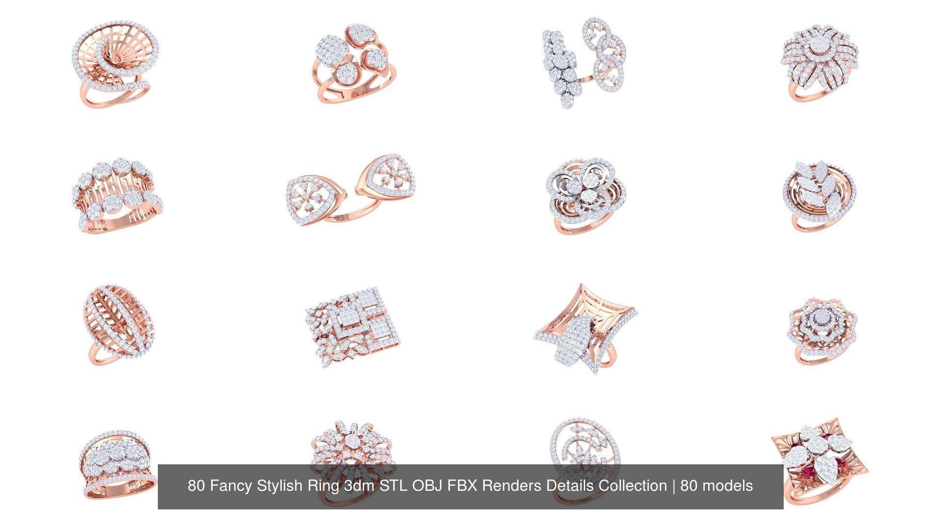 80 Fancy Stylish Ring 3dm STL OBJ FBX Renders Details Collection _6