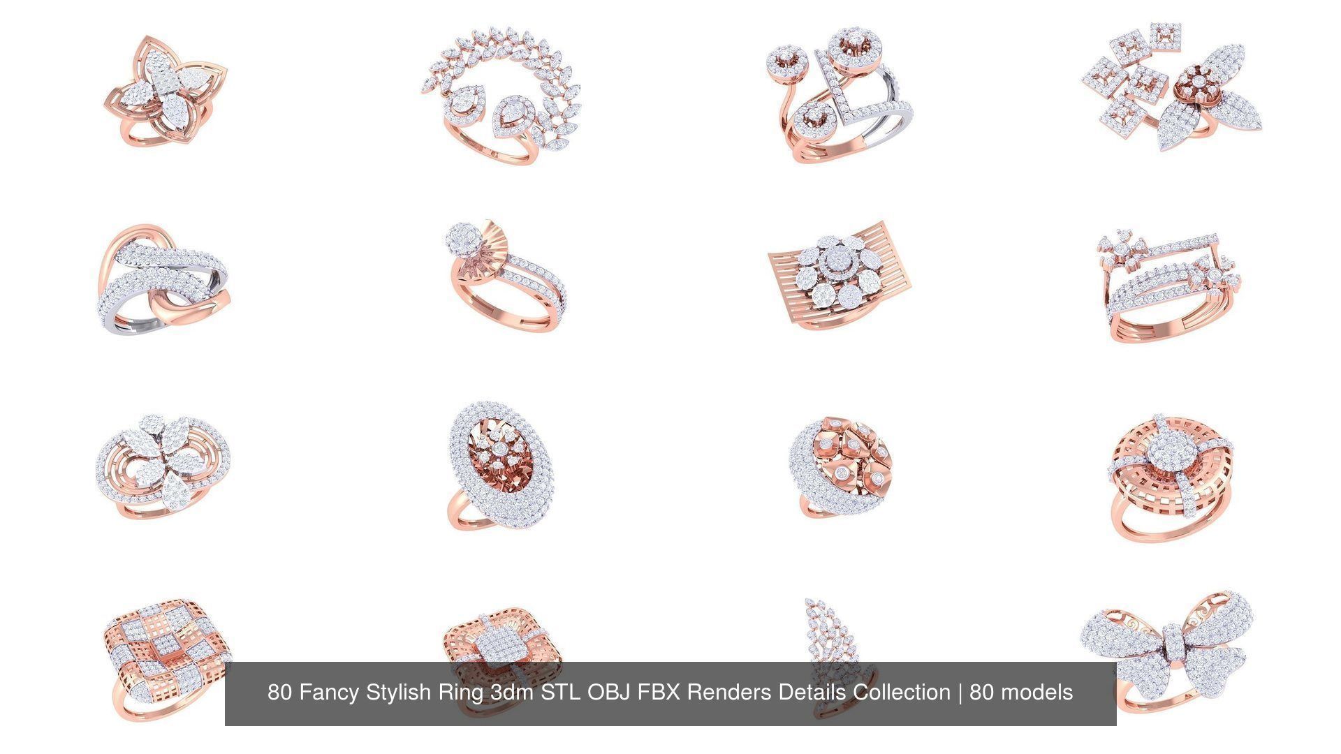 80 Fancy Stylish Ring 3dm STL OBJ FBX Renders Details Collection _8