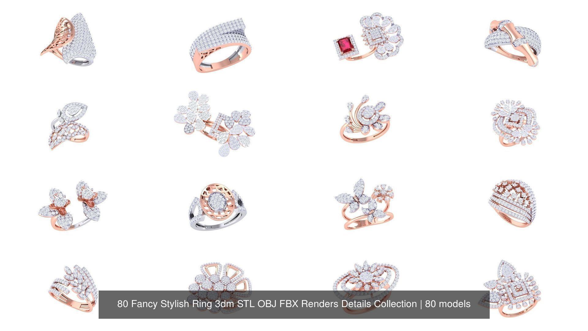 80 Fancy Stylish Ring 3dm STL OBJ FBX Renders Details Collection _2