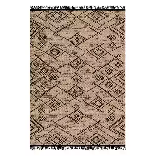 Conforama tapis TRIBY coloris noir et naturel avec franges 3D model