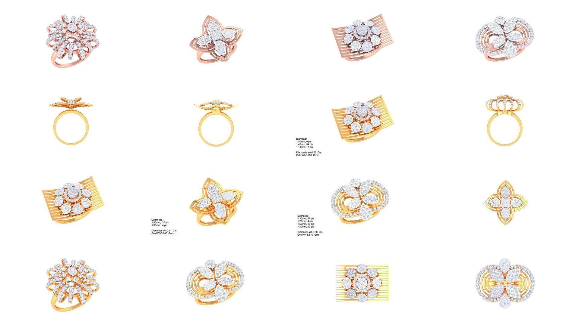 20 Fancy Stylish Flower Ring 3dm STL OBJ FBX Details Collection _1