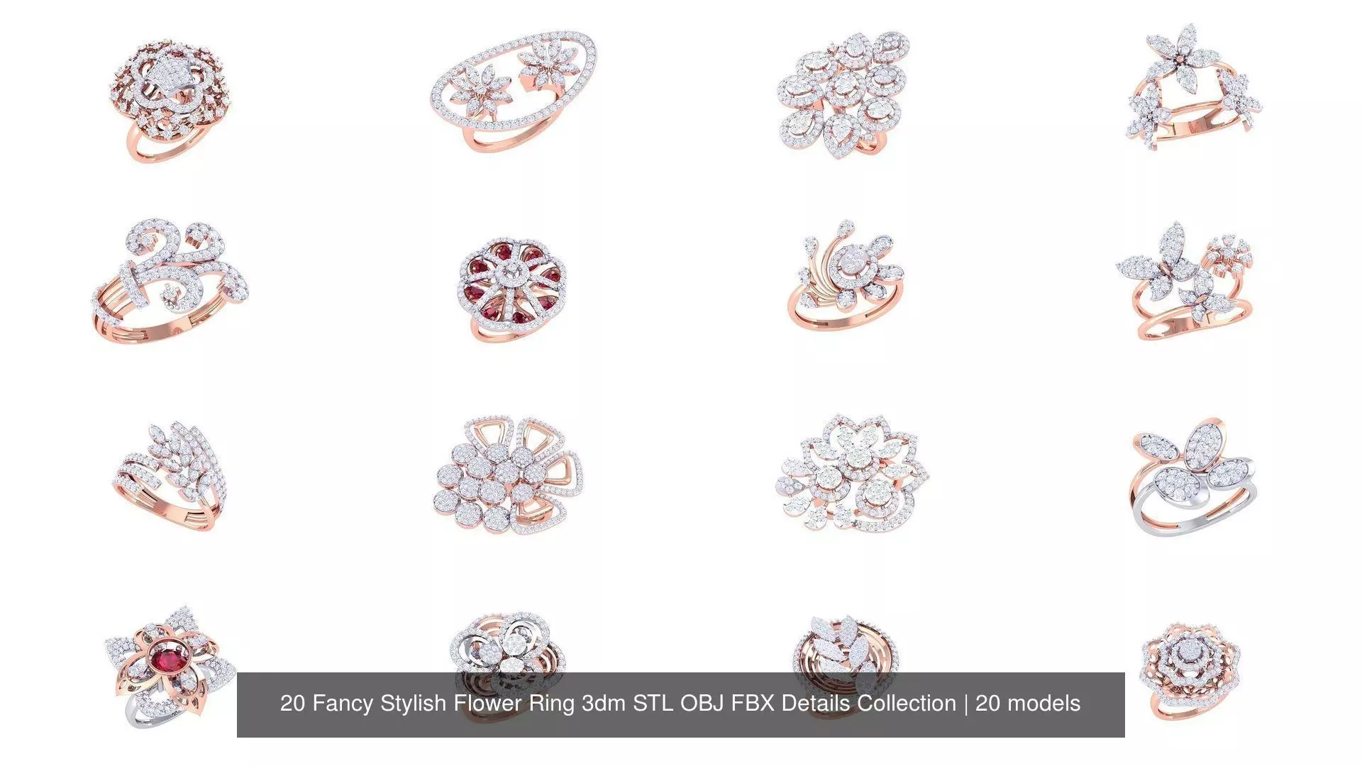 20 Fancy Stylish Flower Ring 3dm STL OBJ FBX Details Collection _0