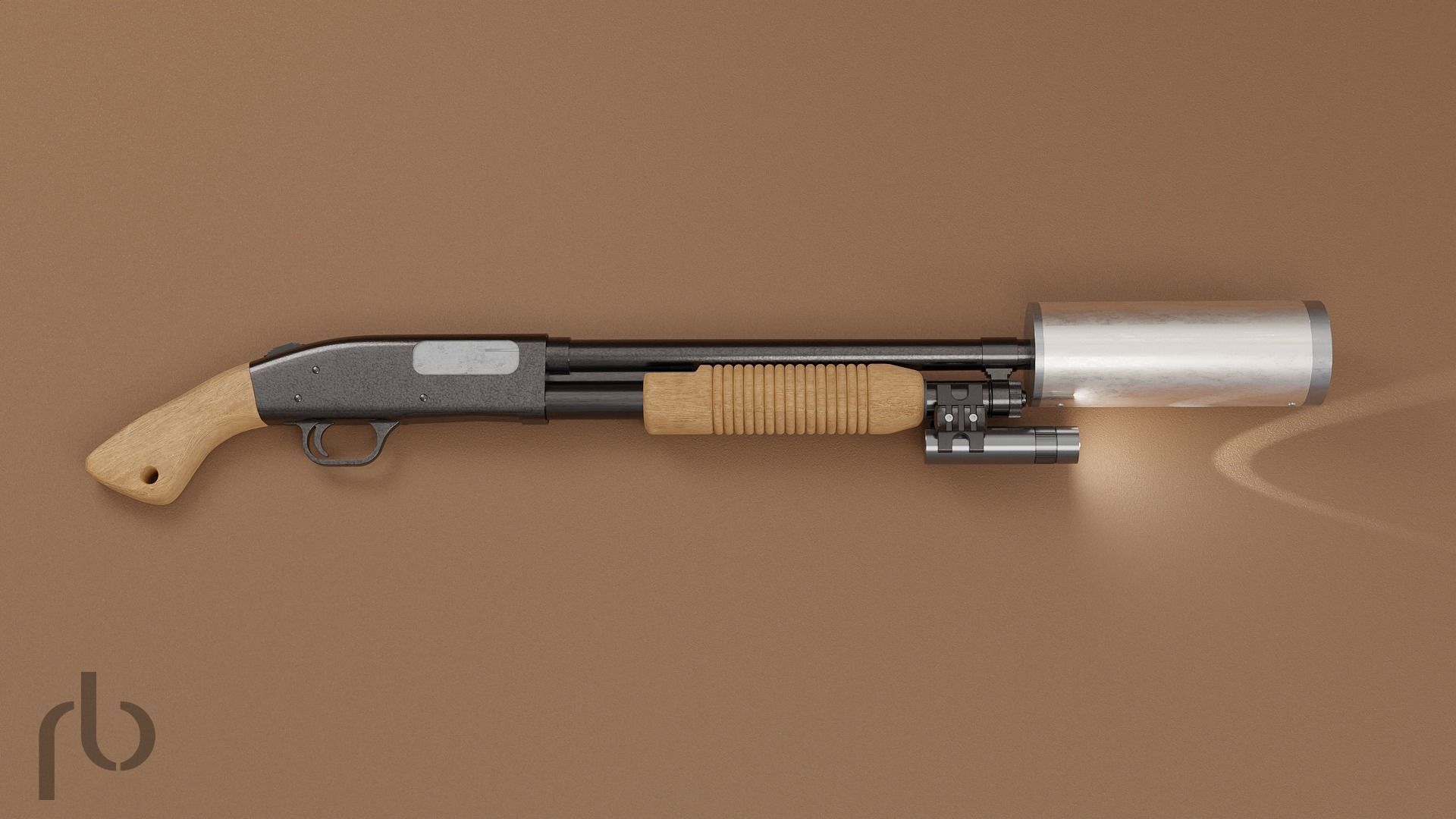 sawed off shotgun Mossberg 500 with silencer and flashlight 3D model ...
