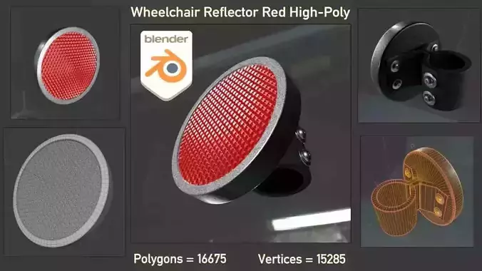 Wheelchair Red Reflector with procedural PBR material 3D model