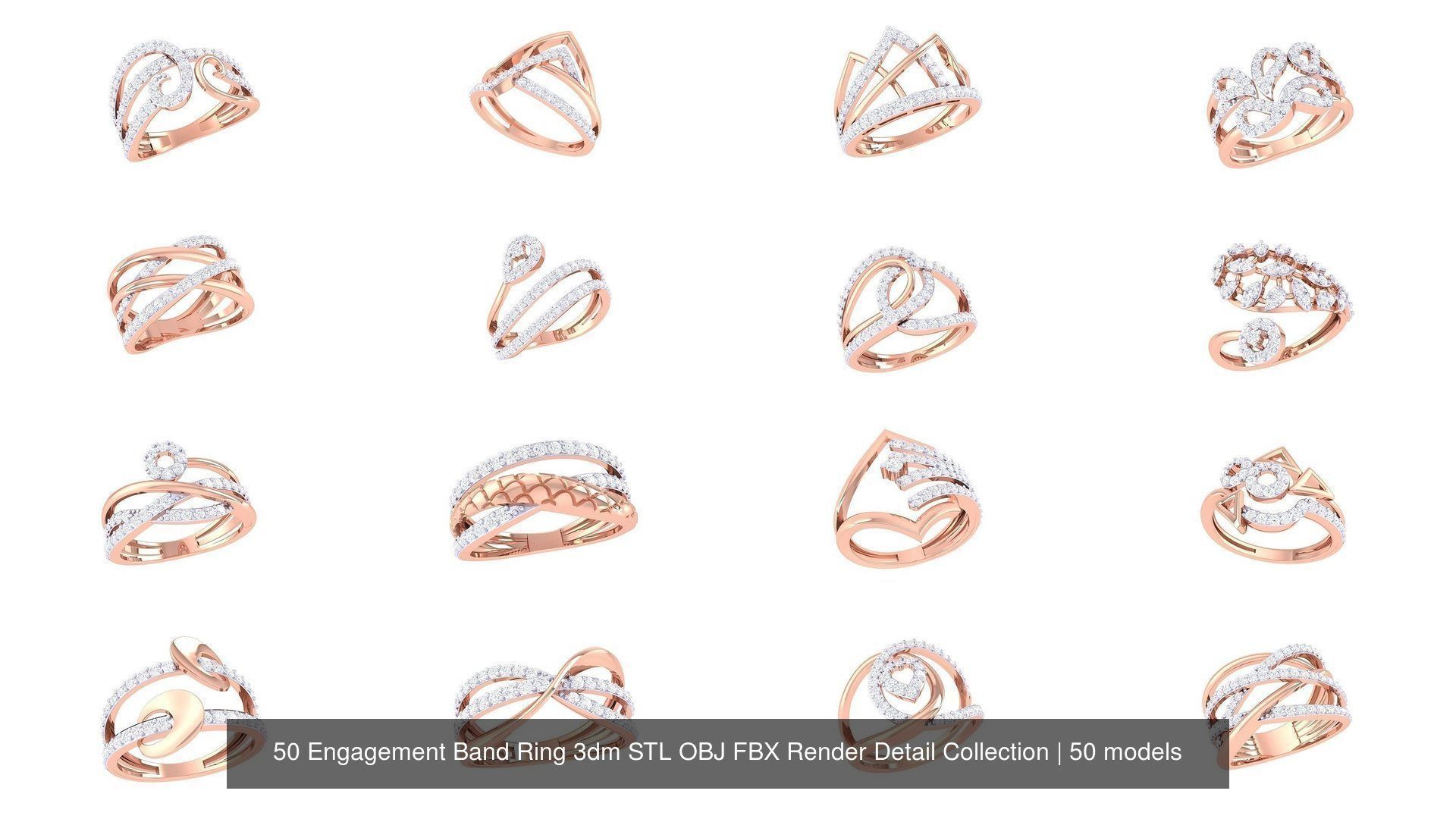 50 Engagement Band Ring 3dm STL OBJ FBX Render Detail Collection _2