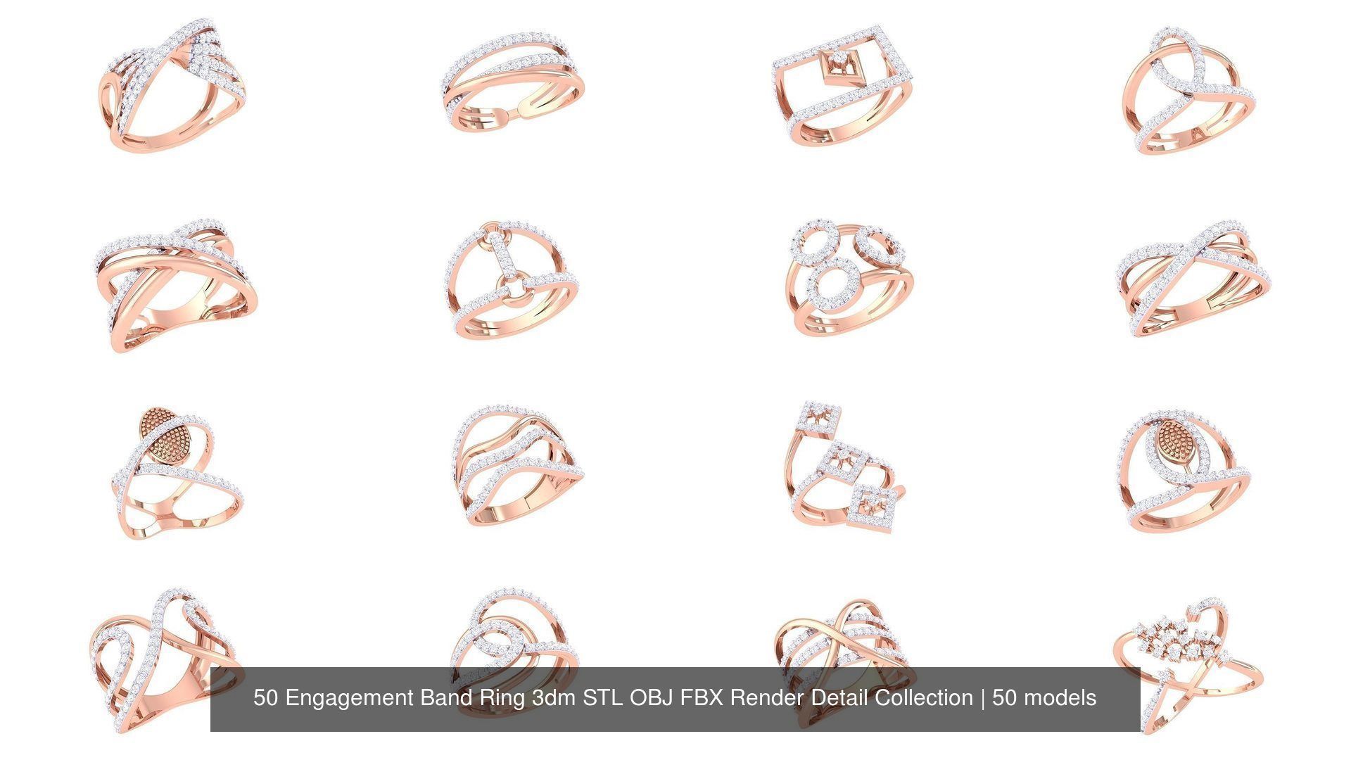 50 Engagement Band Ring 3dm STL OBJ FBX Render Detail Collection _4