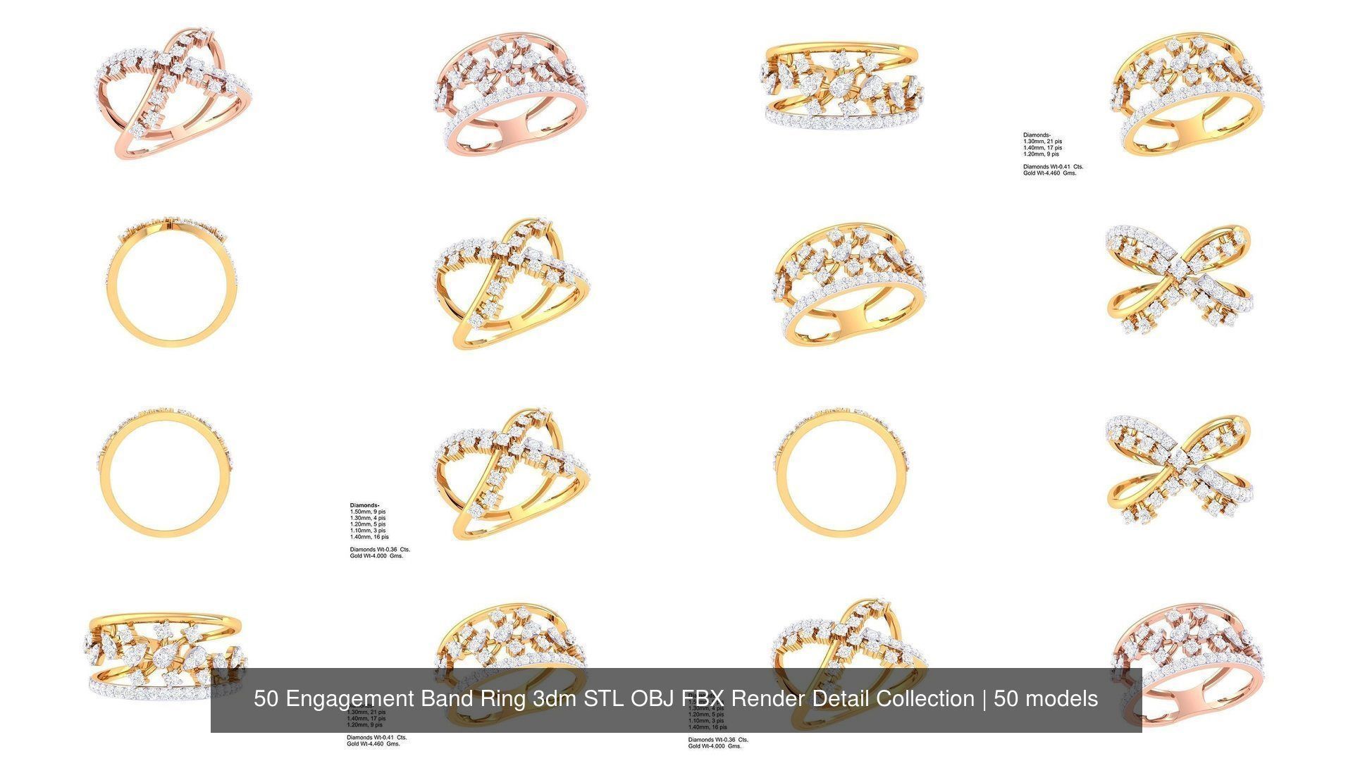 50 Engagement Band Ring 3dm STL OBJ FBX Render Detail Collection _6