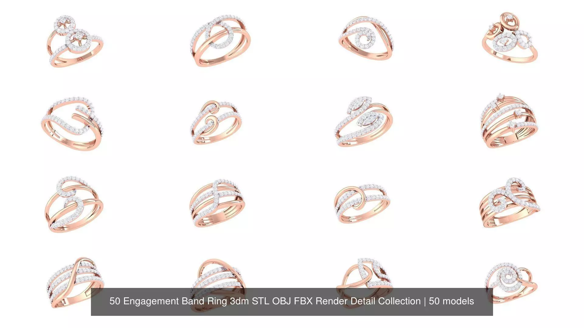 50 Engagement Band Ring 3dm STL OBJ FBX Render Detail Collection _0