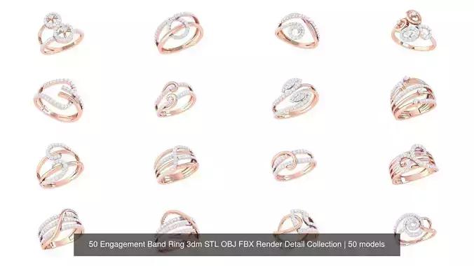 50 Engagement Band Ring 3dm STL OBJ FBX Render Detail Collection