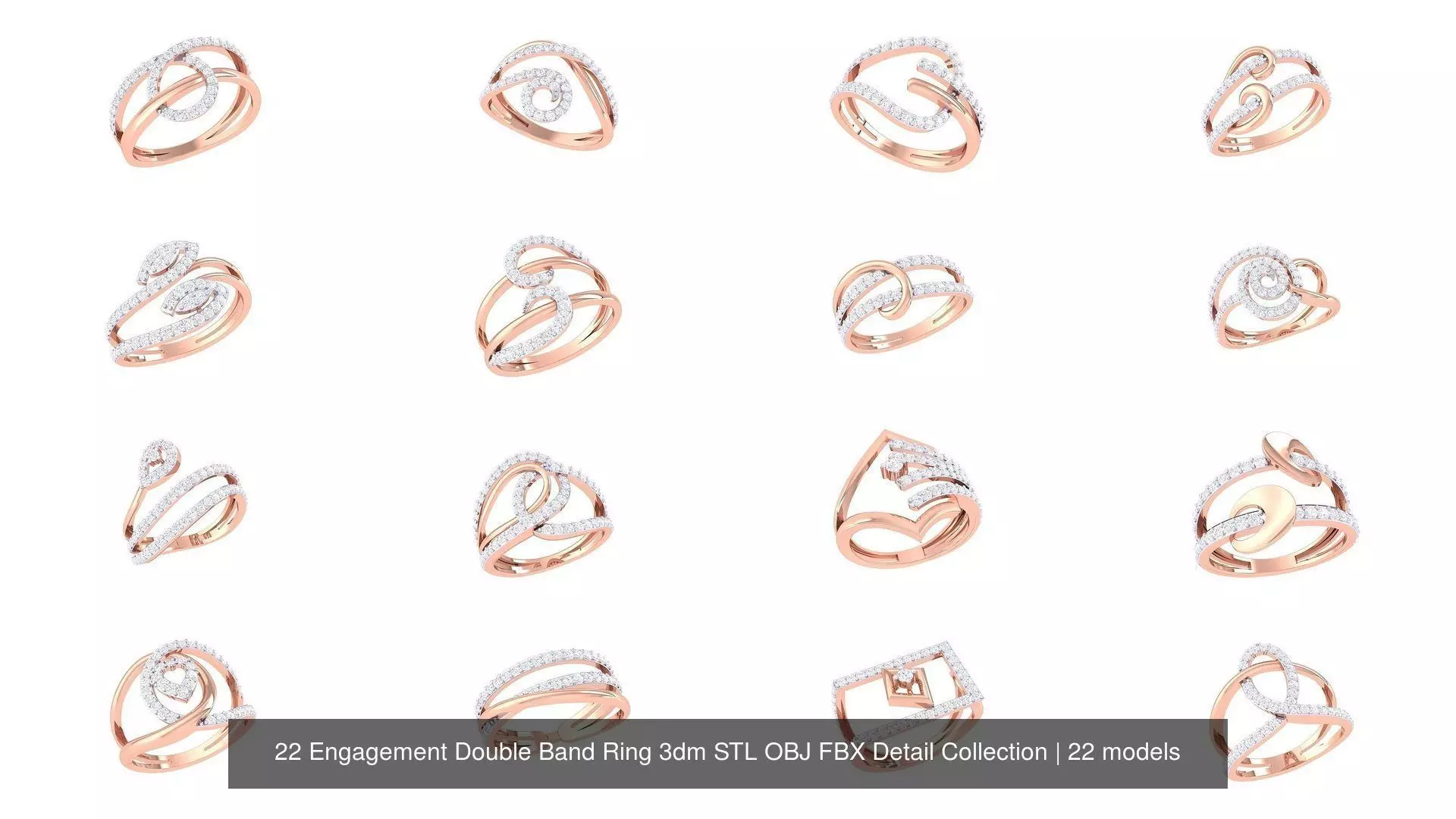 22 Engagement Double Band Ring 3dm STL OBJ FBX Detail Collection _0