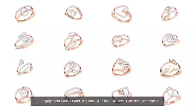 22 Engagement Double Band Ring 3dm STL OBJ FBX Detail Collection