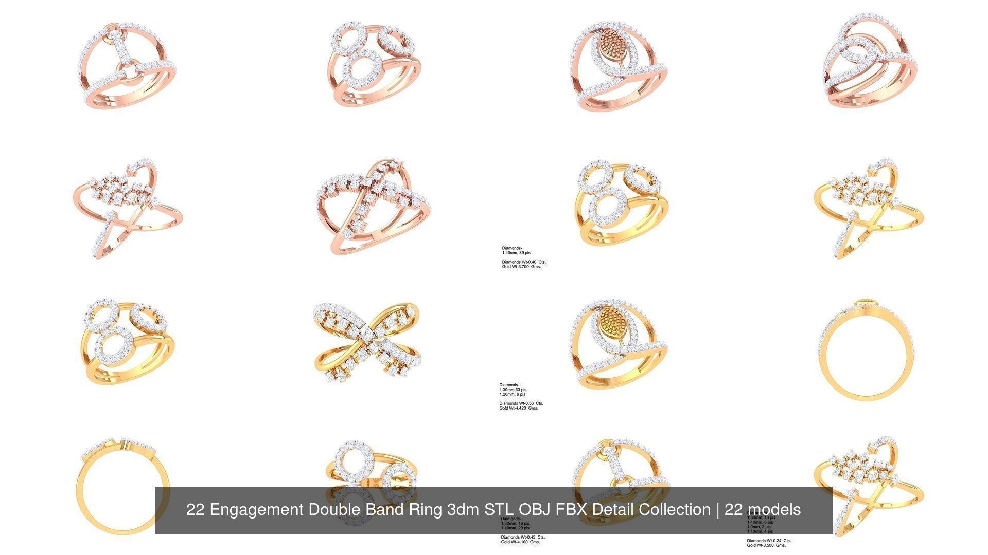 22 Engagement Double Band Ring 3dm STL OBJ FBX Detail Collection _2