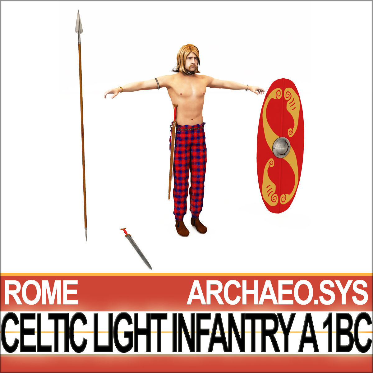 Ancient Celtic Light Infantry A 1BC with Poser Daz Props 3D model_2