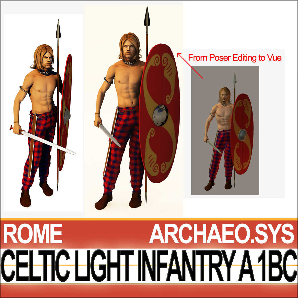Ancient Celtic Light Infantry A 1BC with Poser Daz Props 3D model_6