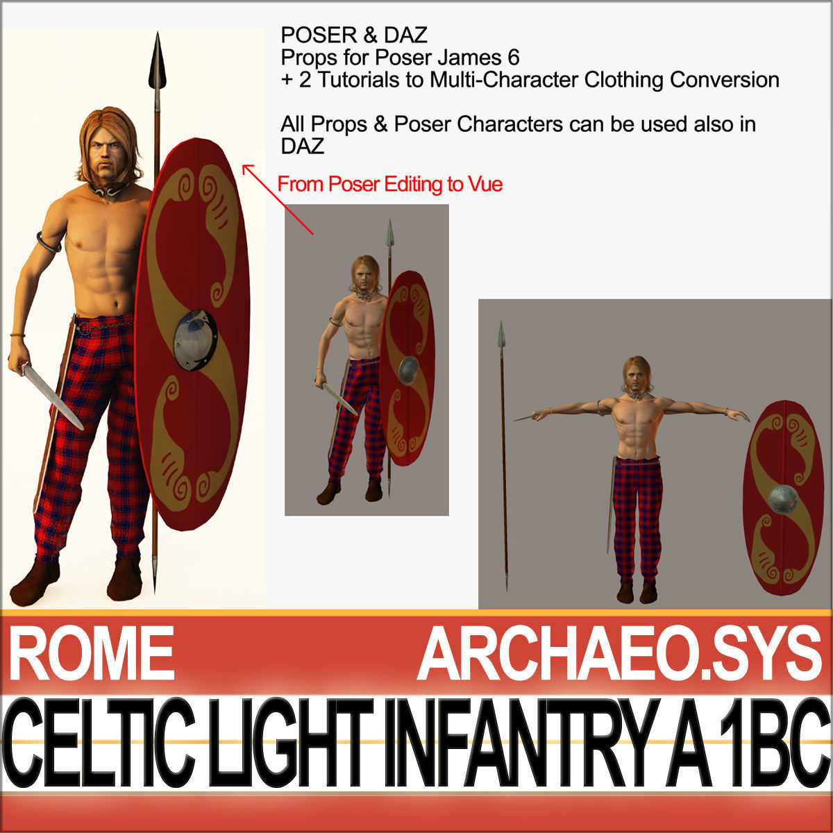 Ancient Celtic Light Infantry A 1BC with Poser Daz Props 3D model_7
