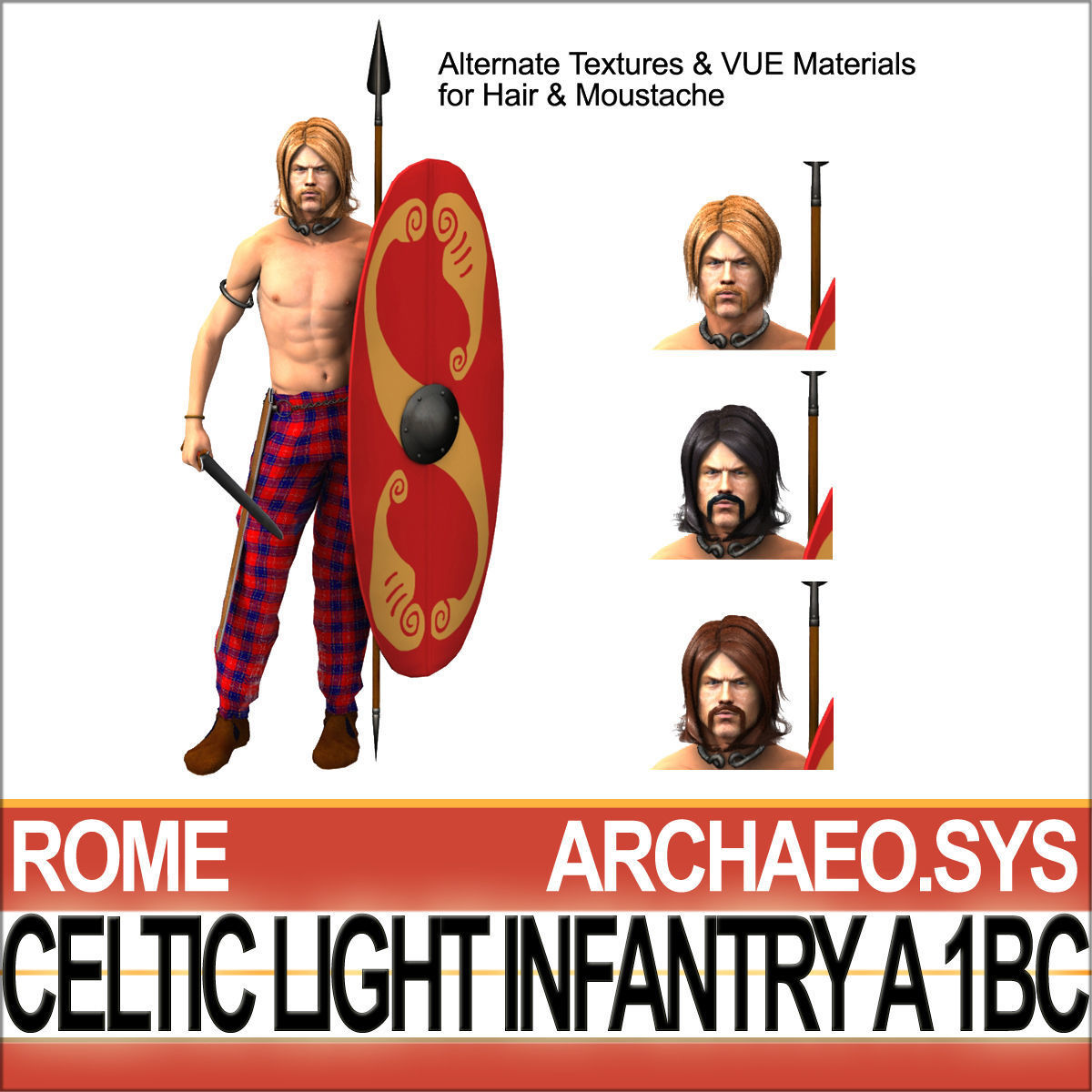 Ancient Celtic Light Infantry A 1BC with Poser Daz Props 3D model_5
