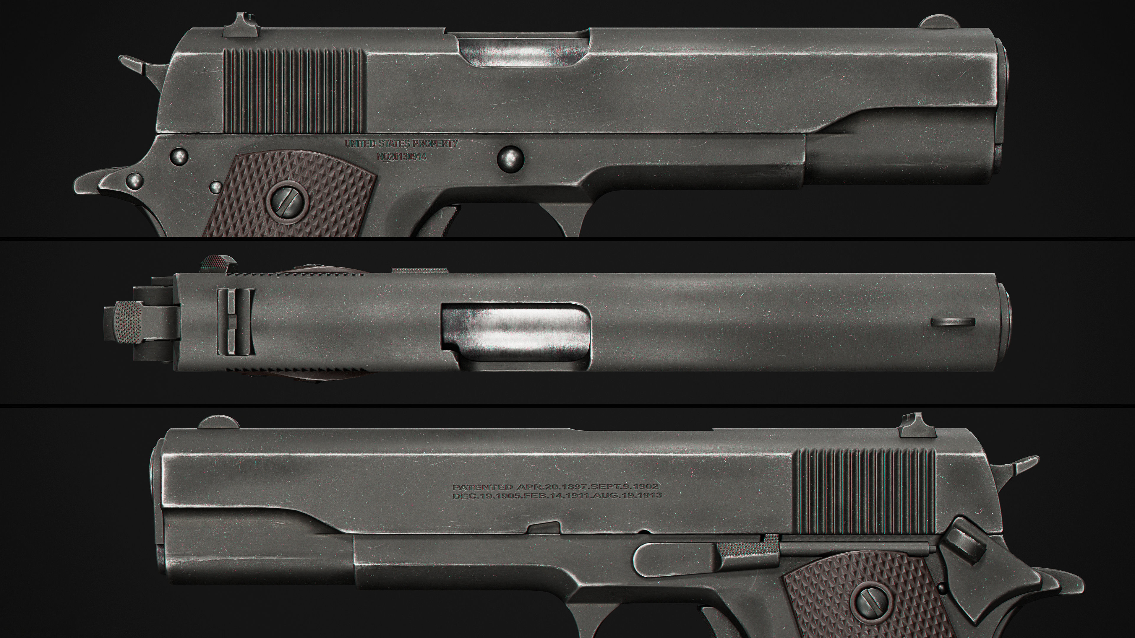 1911 pistols Low-poly 3D model_8