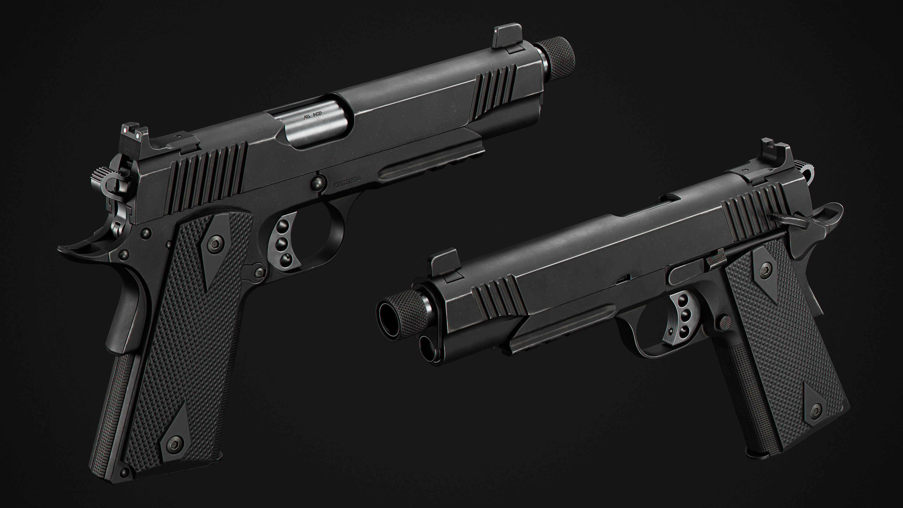 1911 pistols Low-poly 3D model_1