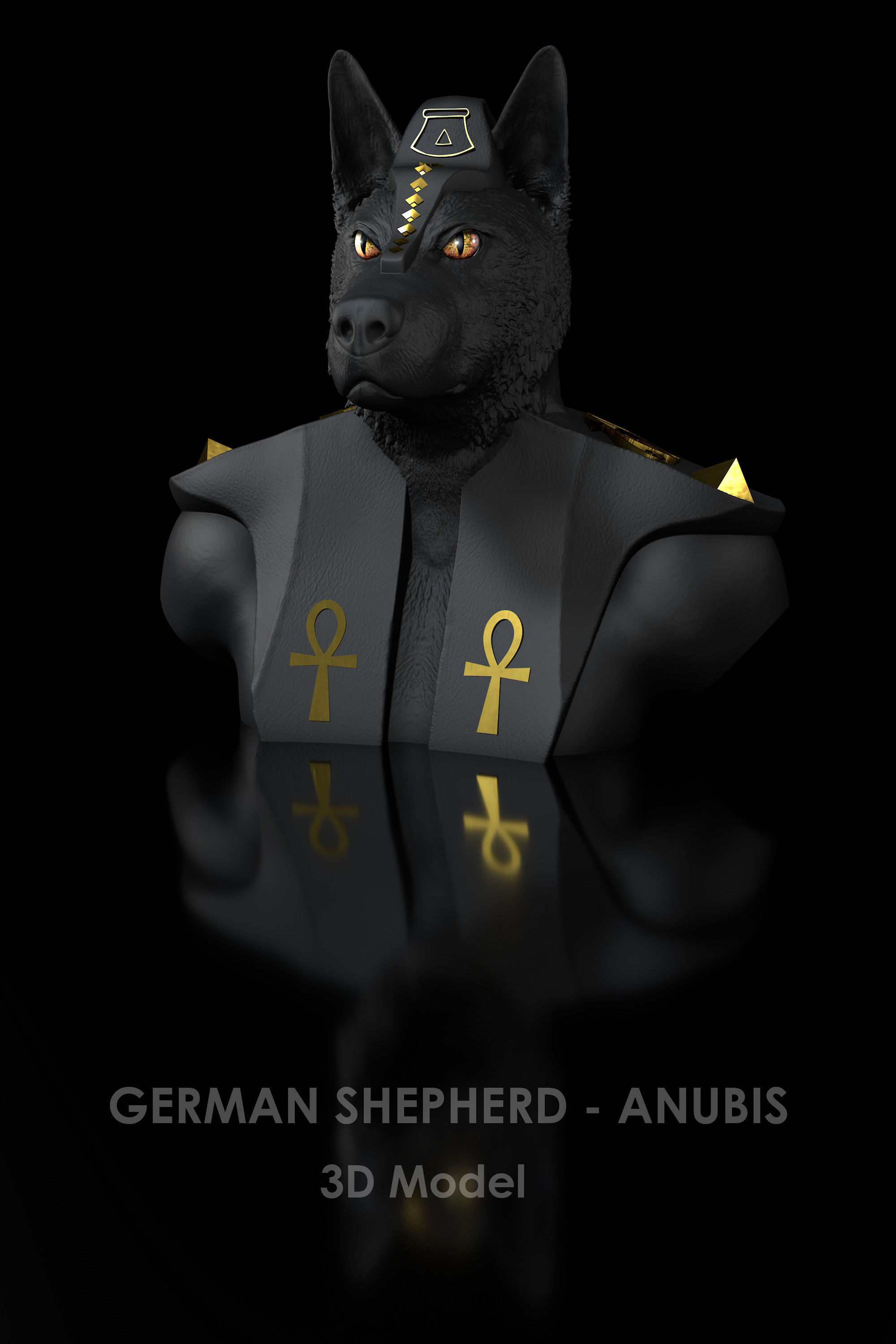 Dog Sheperd Anubis Bust  3D print model_12