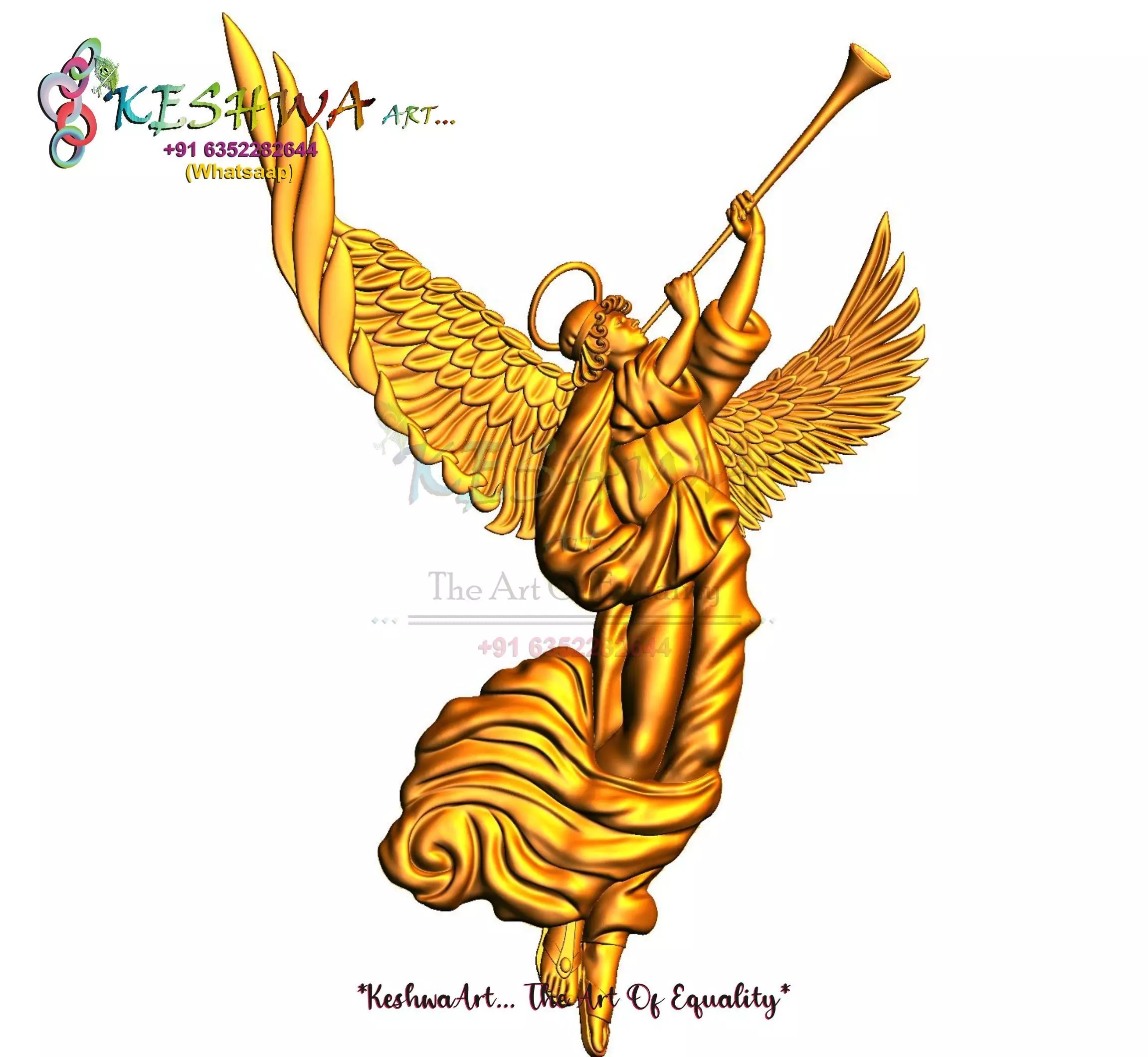 angle stl golden angel holding trumpet 3D print model
