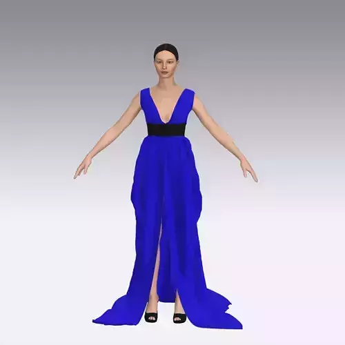 Electric blue dress skirt draped slit center detail