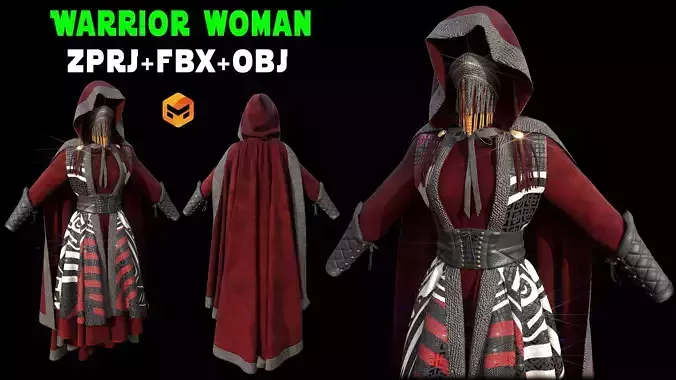 WARRIOR WOMAN MD CLO3D ZPRJ OBJ FBX Low-poly 3D model
