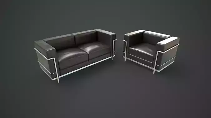 Leather sofa and armchair