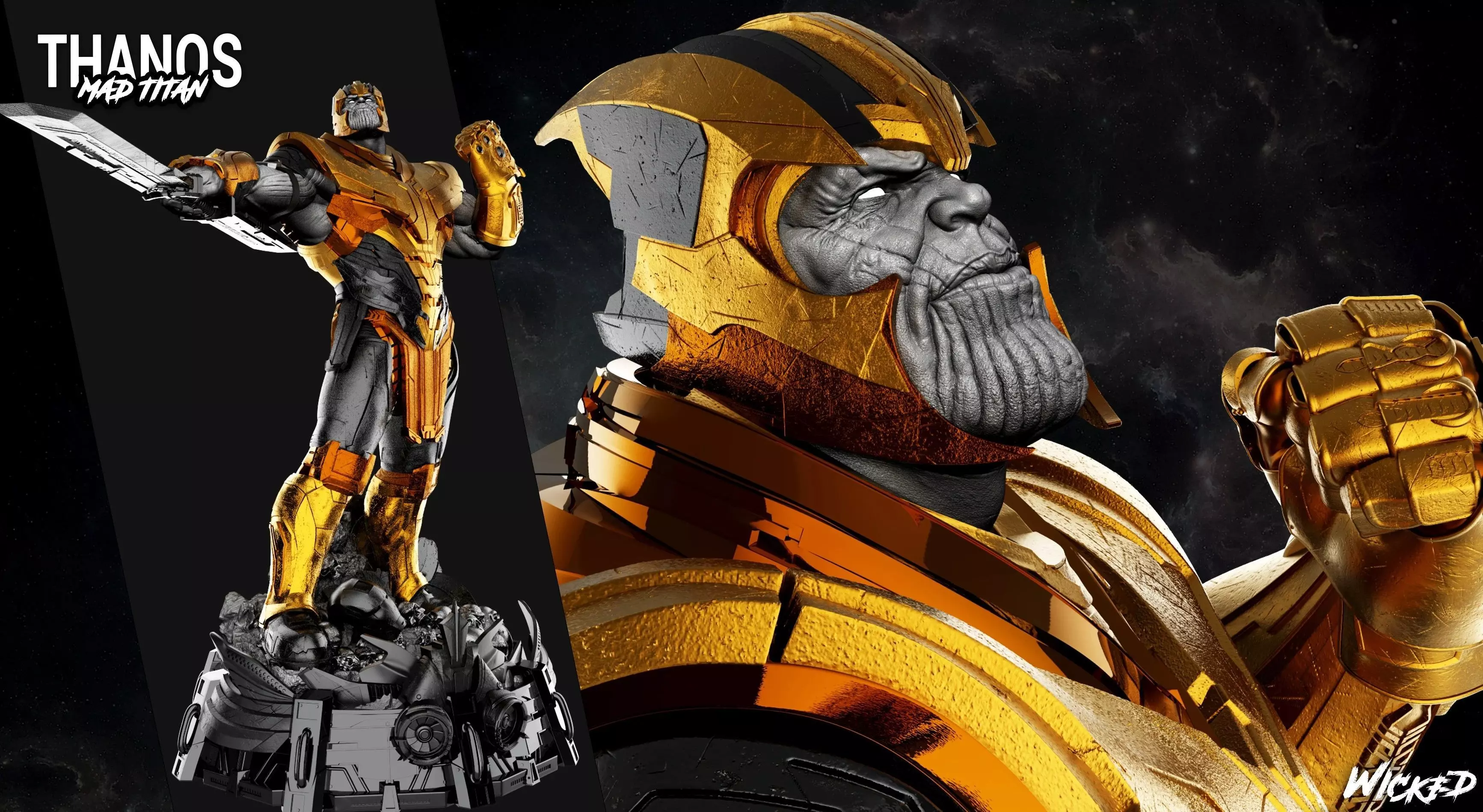 Wicked Marvel Thanos Sculpture ready for 3d printing 3D print model_0