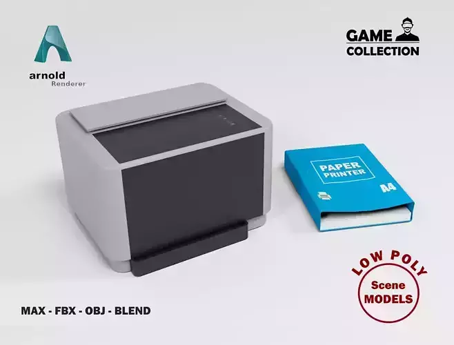 Printer and paper Low-poly 3D model