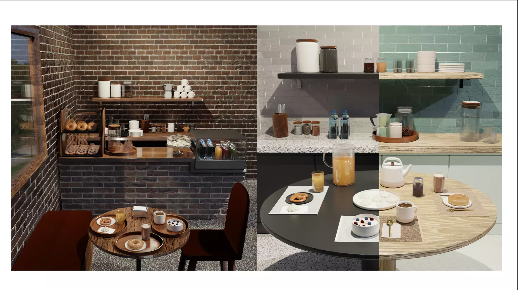 Kitchen and Coffee Pack - dishware food drinks and furniture set Free 3D model