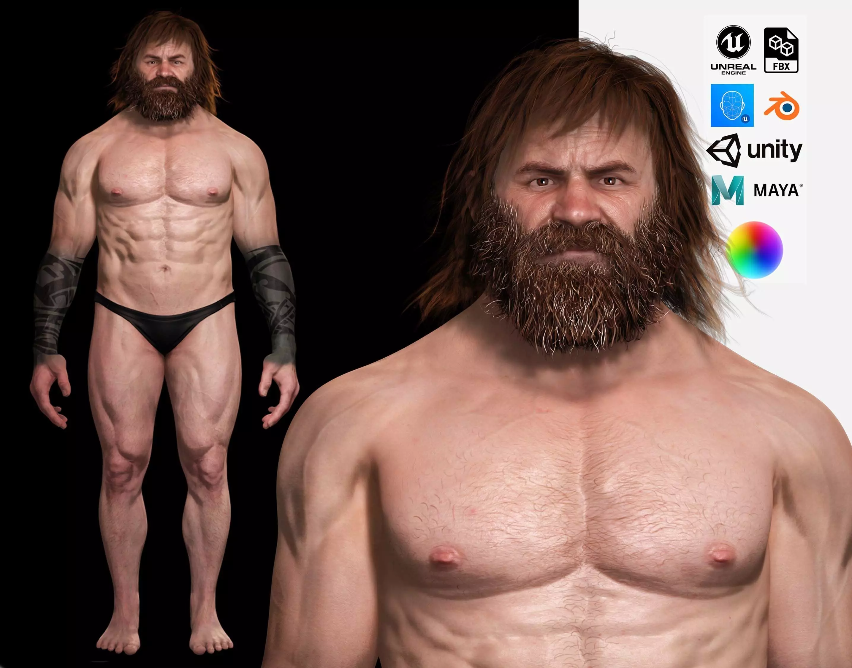 Viking Warrior Base Man Low-poly 3D model_0