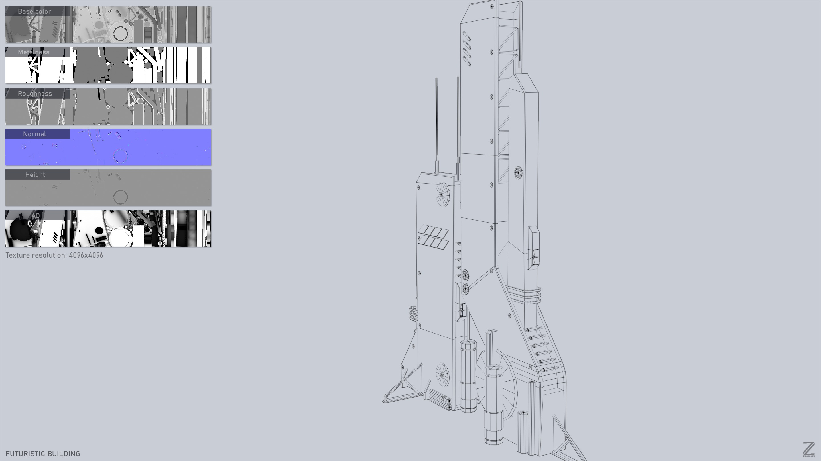 Futuristic building Low-poly 3D model_3