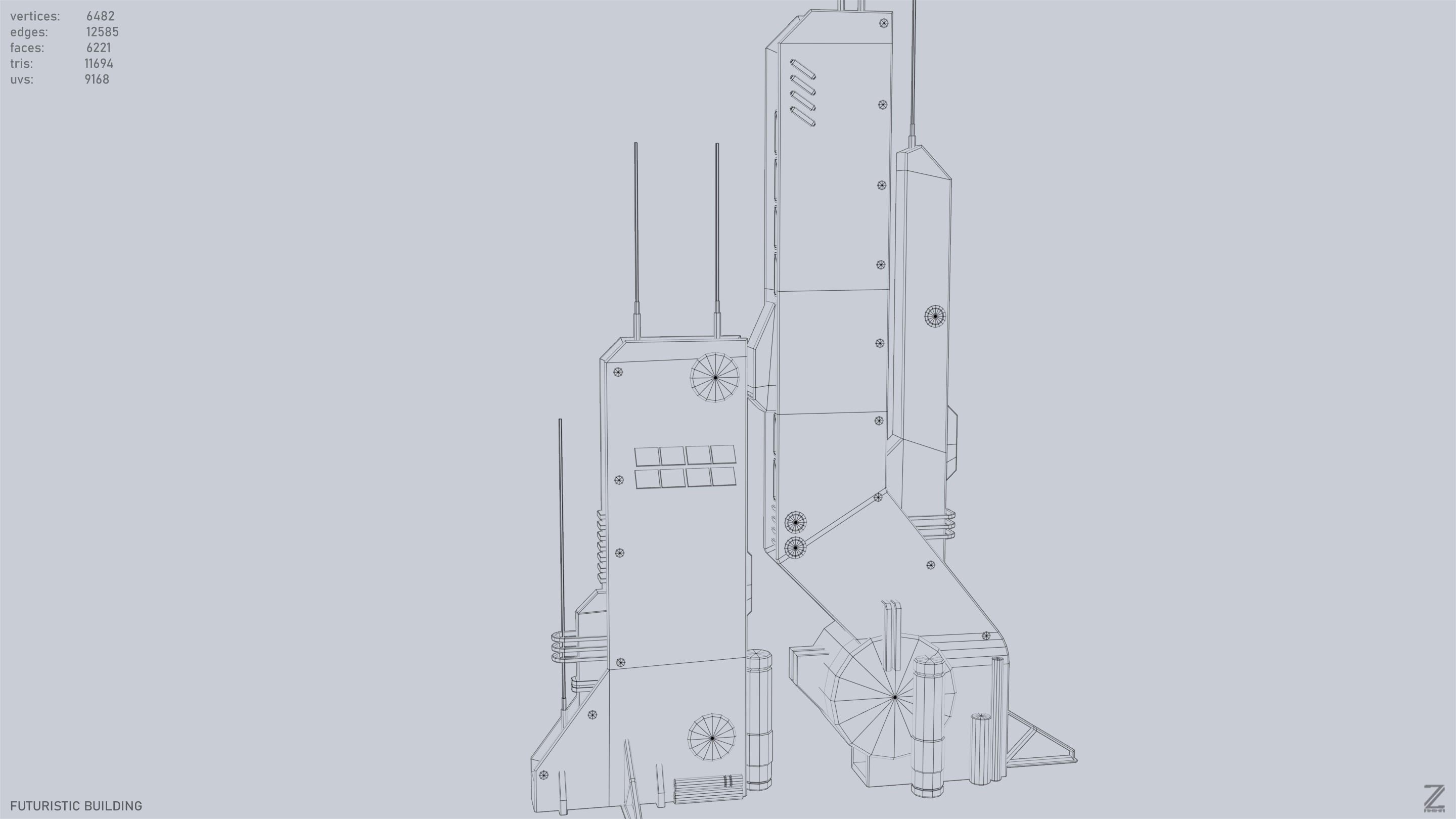 Futuristic building Low-poly 3D model_14