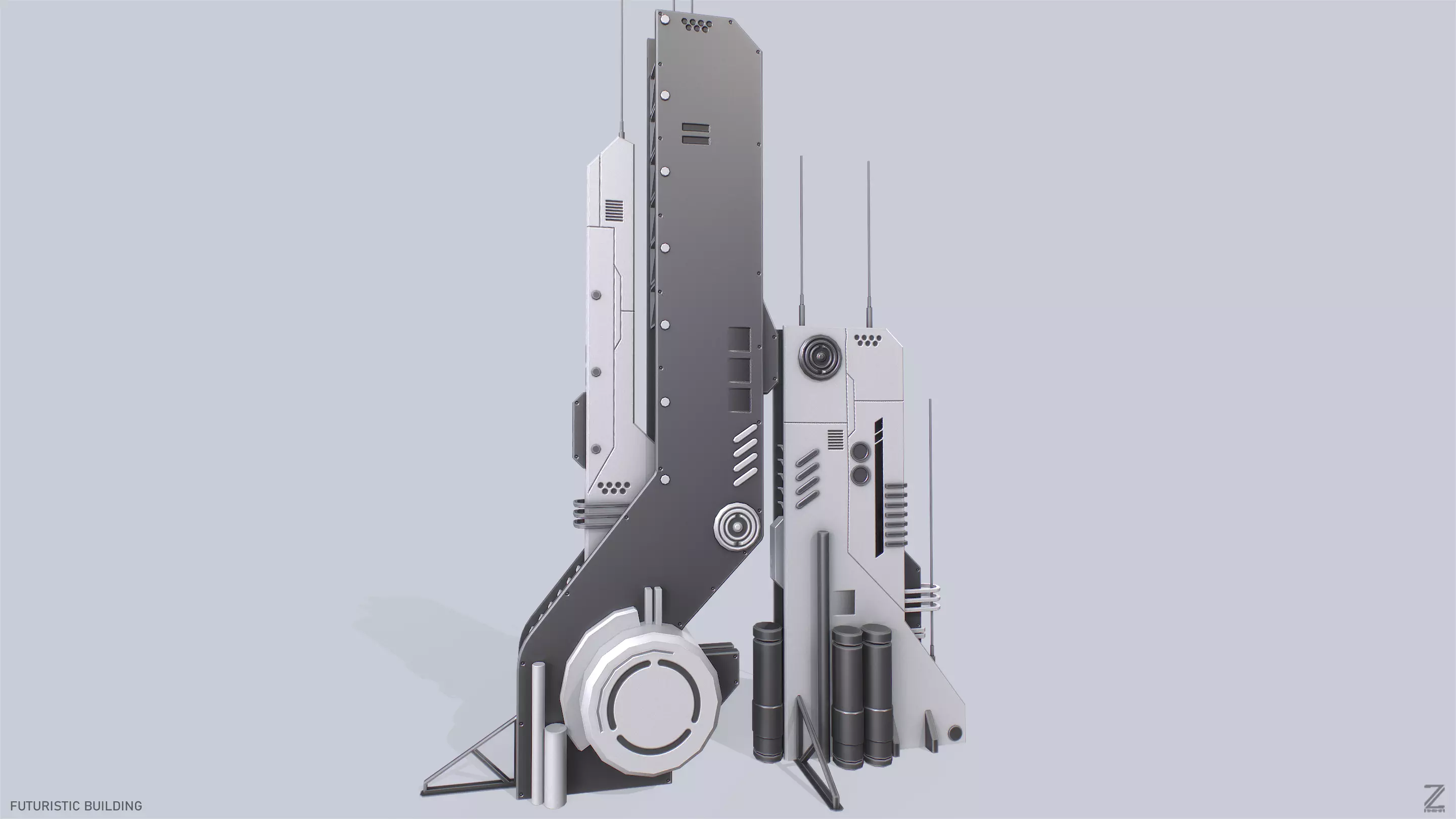 Futuristic building Low-poly 3D model_0