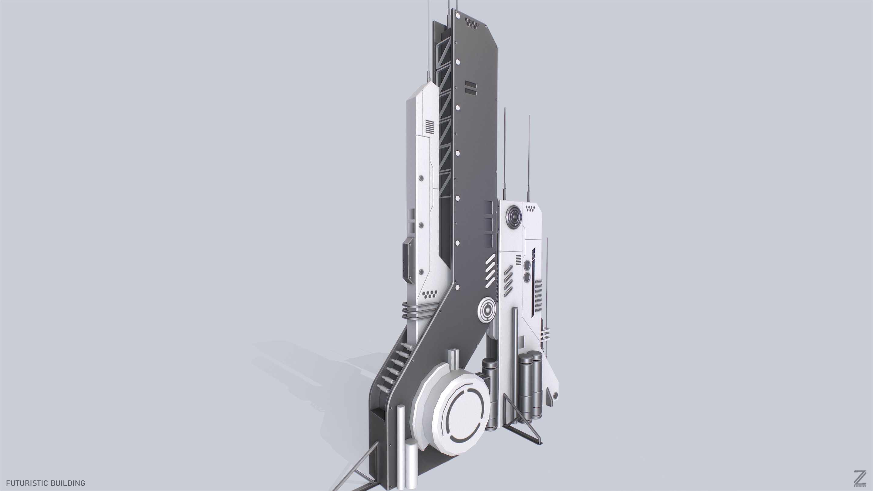 Futuristic building Low-poly 3D model_7