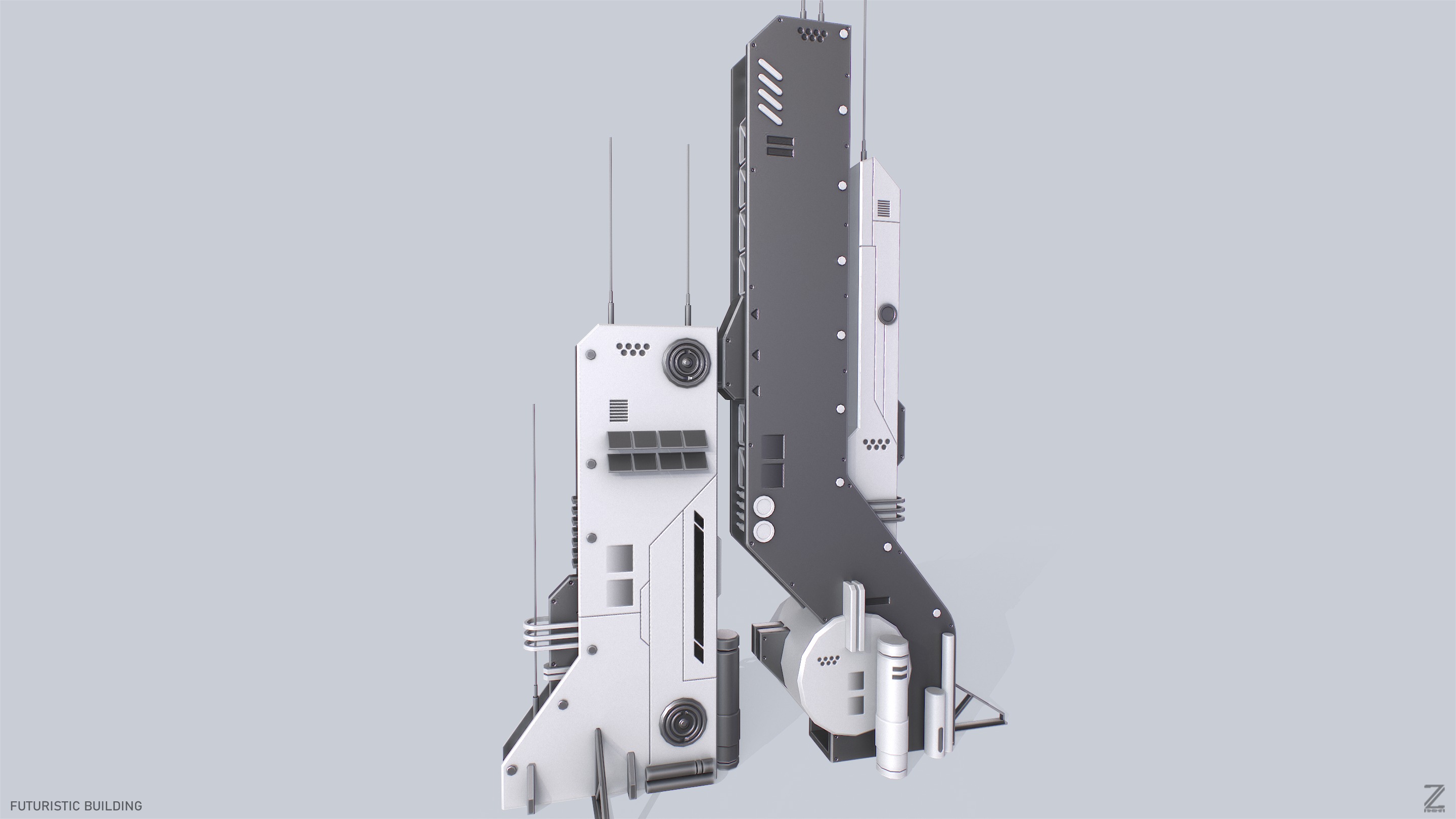 Futuristic building Low-poly 3D model_5