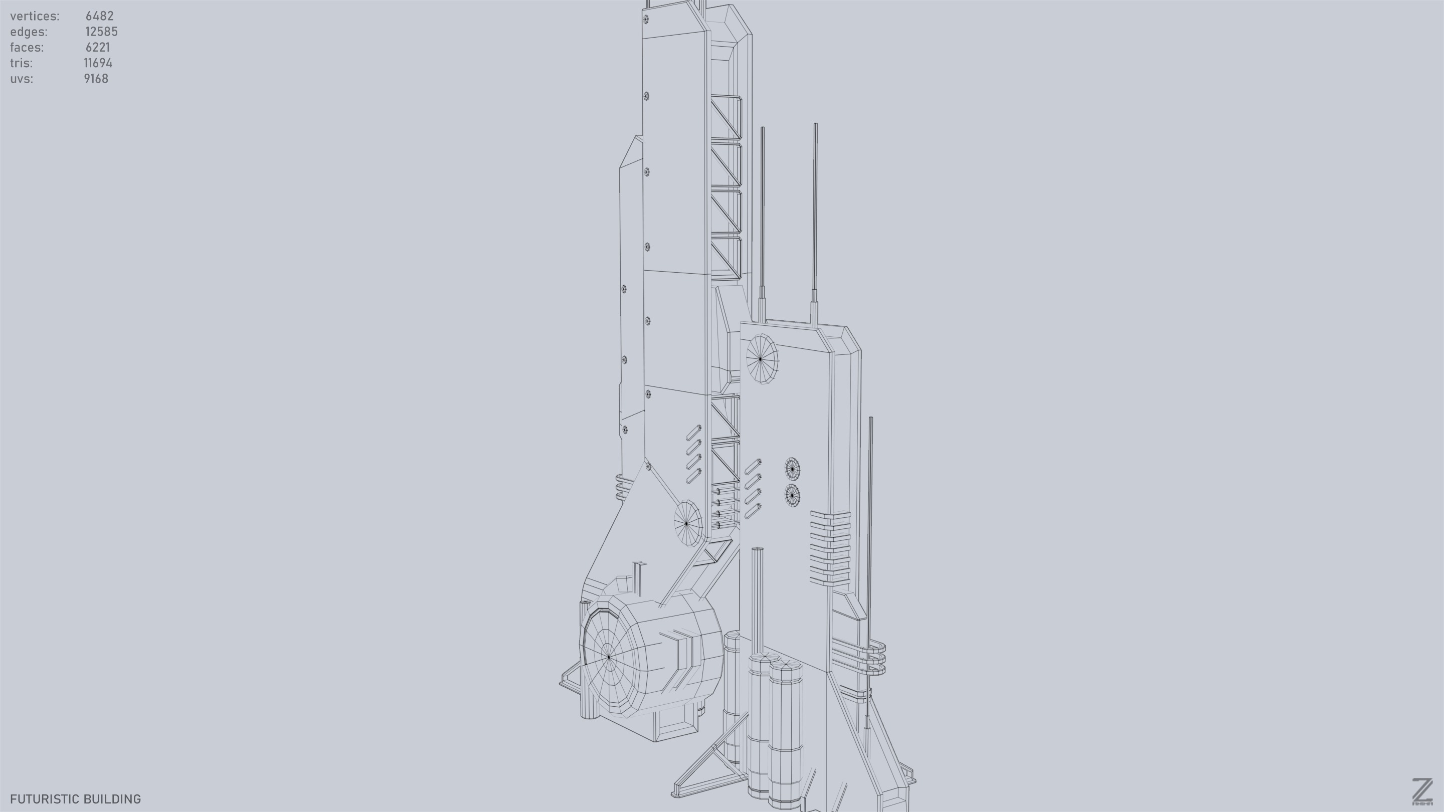 Futuristic building Low-poly 3D model_13