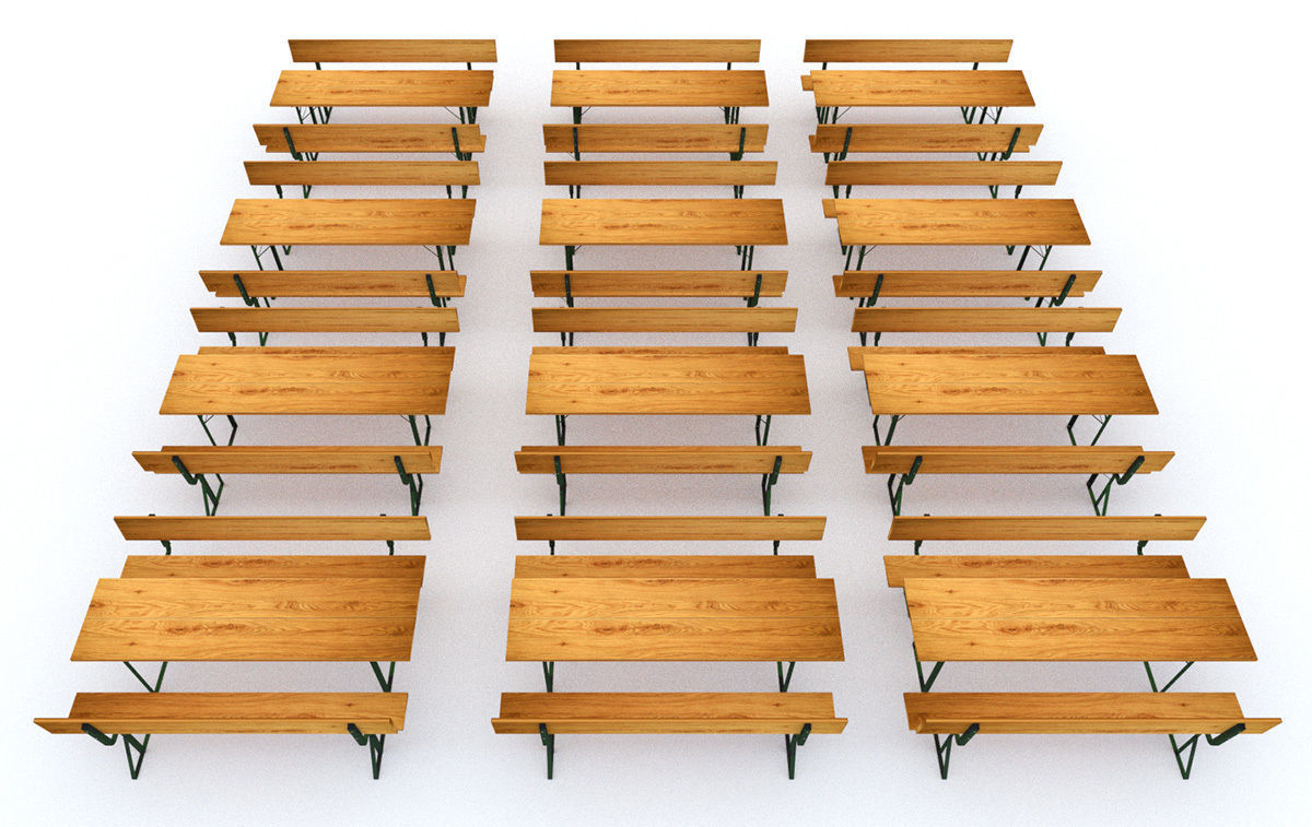Party set - table and two benches with backrest 3D model_8