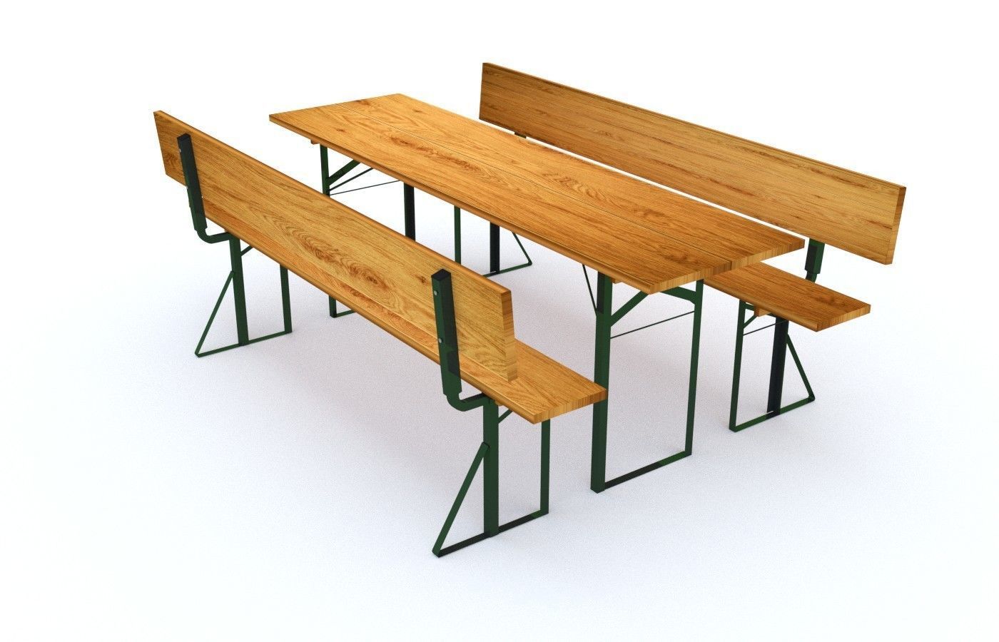 Party set - table and two benches with backrest 3D model_2