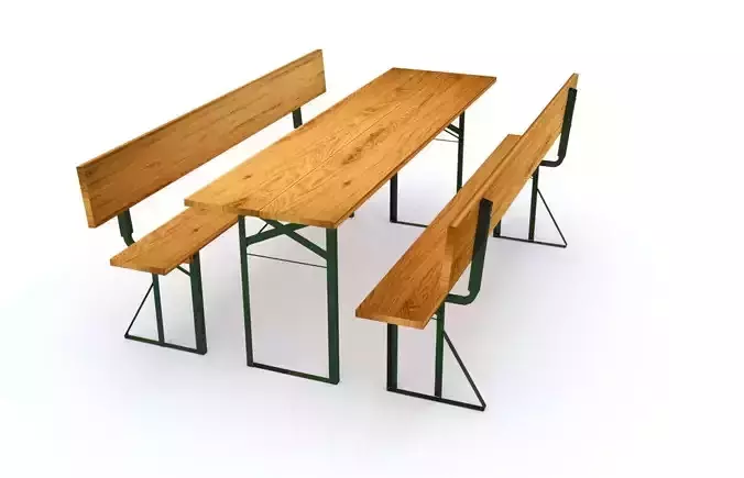 Party set - table and two benches with backrest 3D model