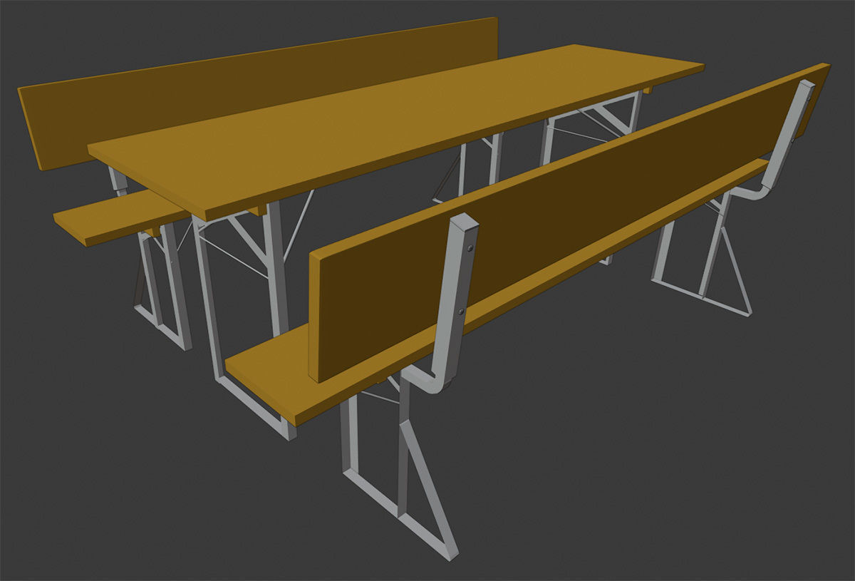 Party set - table and two benches with backrest 3D model_9