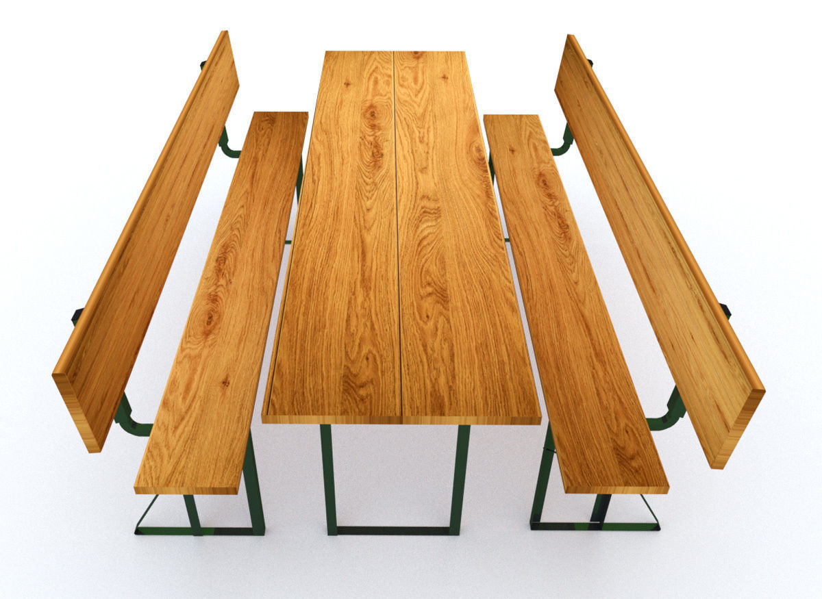 Party set - table and two benches with backrest 3D model_4