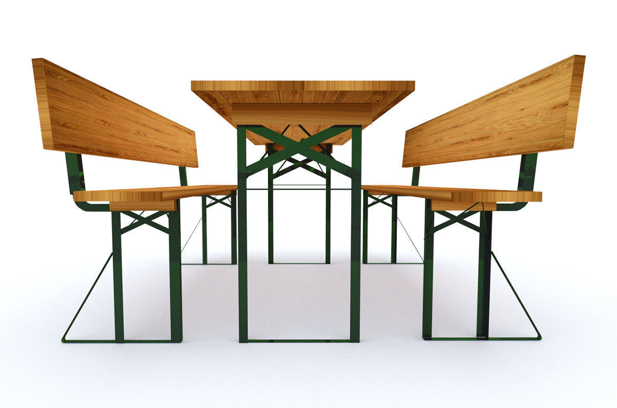 Party set - table and two benches with backrest 3D model_3