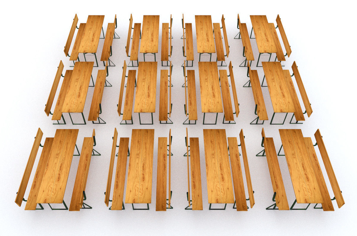 Party set - table and two benches with backrest 3D model_7