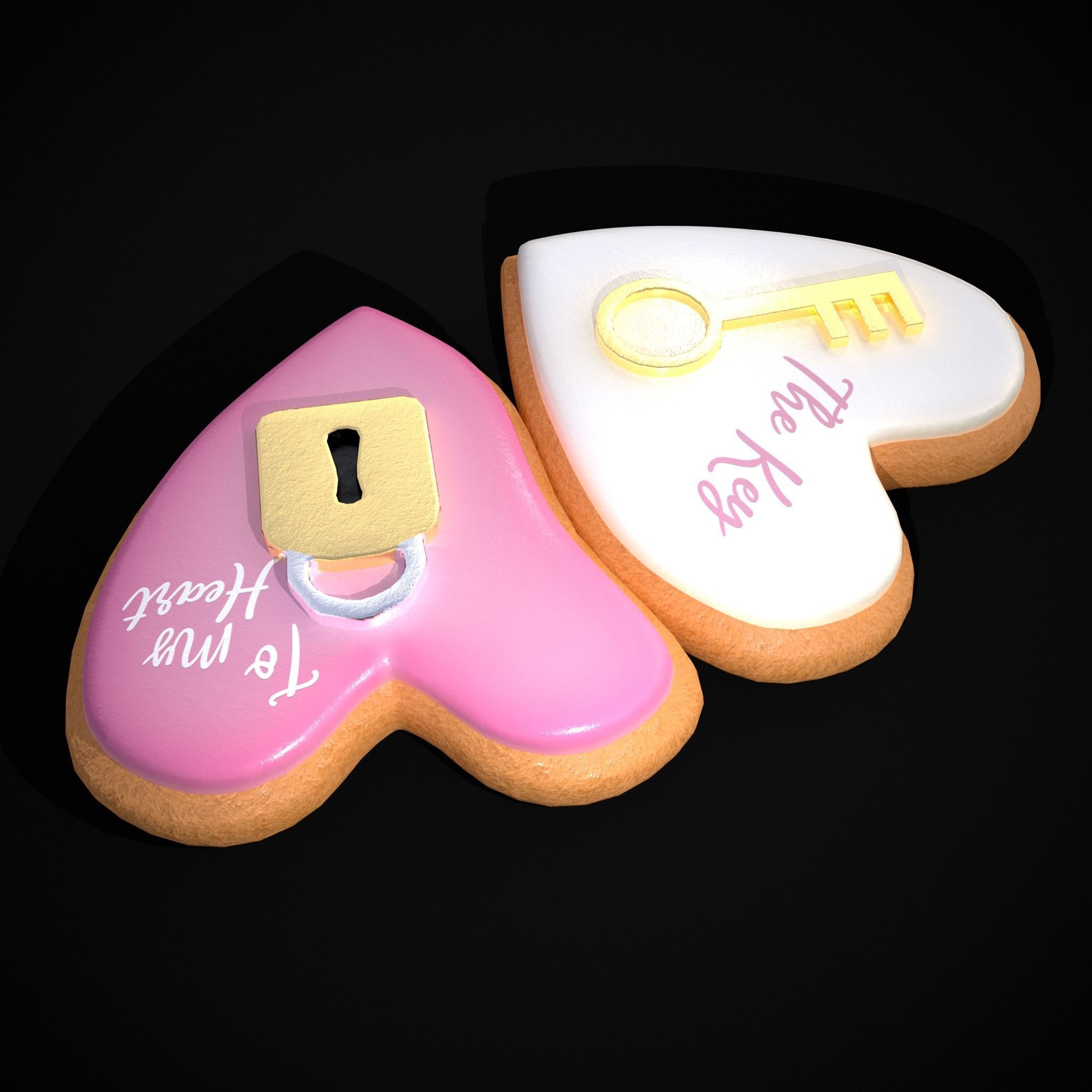 Key to my Heart Cookie Low-poly 3D model_27