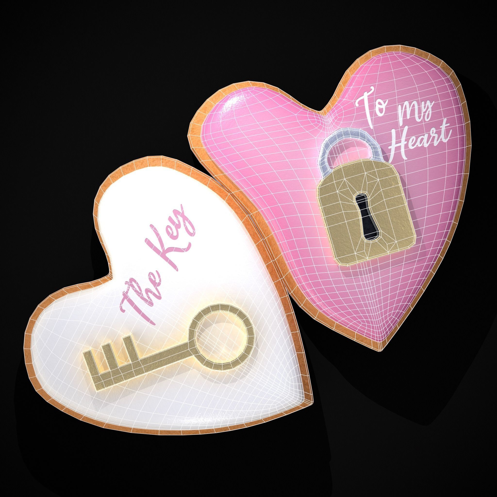 Key to my Heart Cookie Low-poly 3D model_6