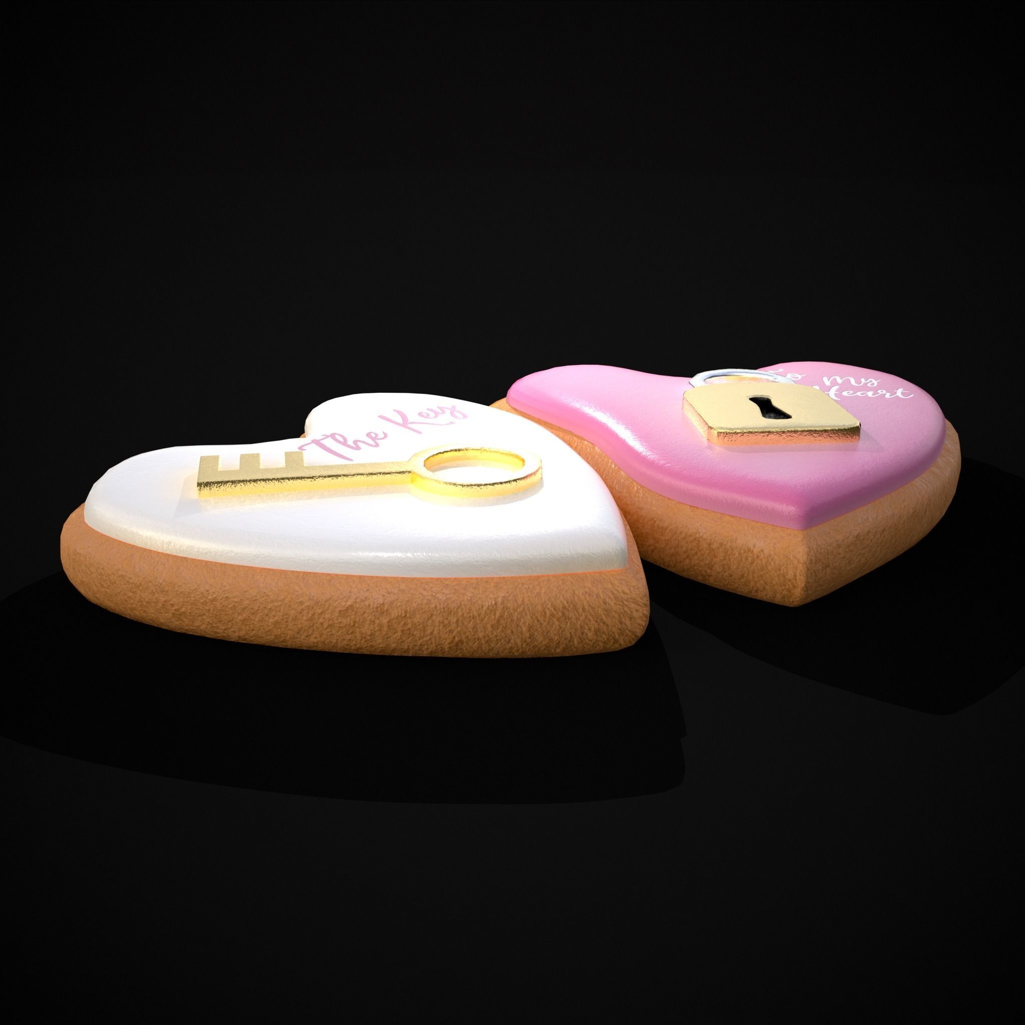 Key to my Heart Cookie Low-poly 3D model_9