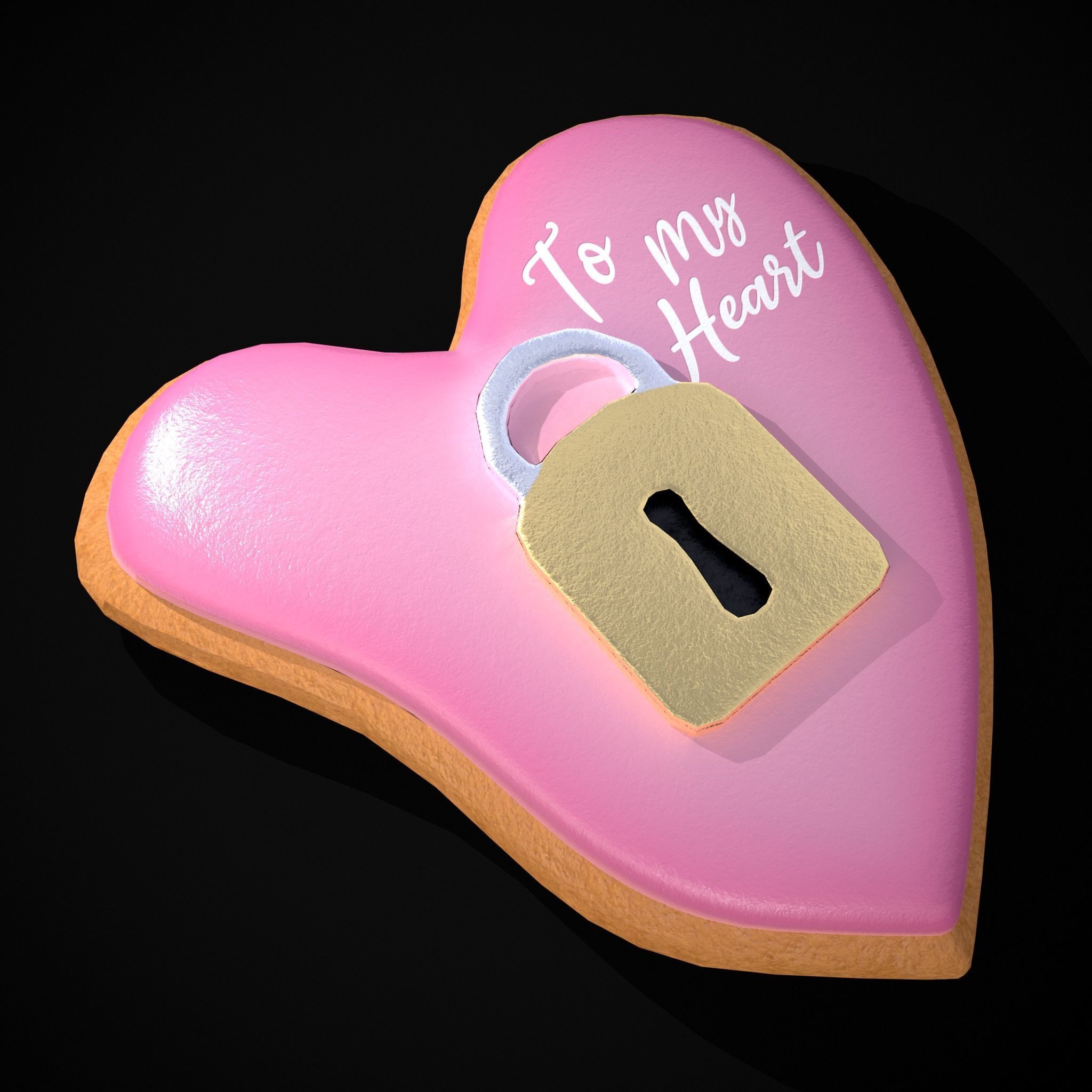 Key to my Heart Cookie Low-poly 3D model_17